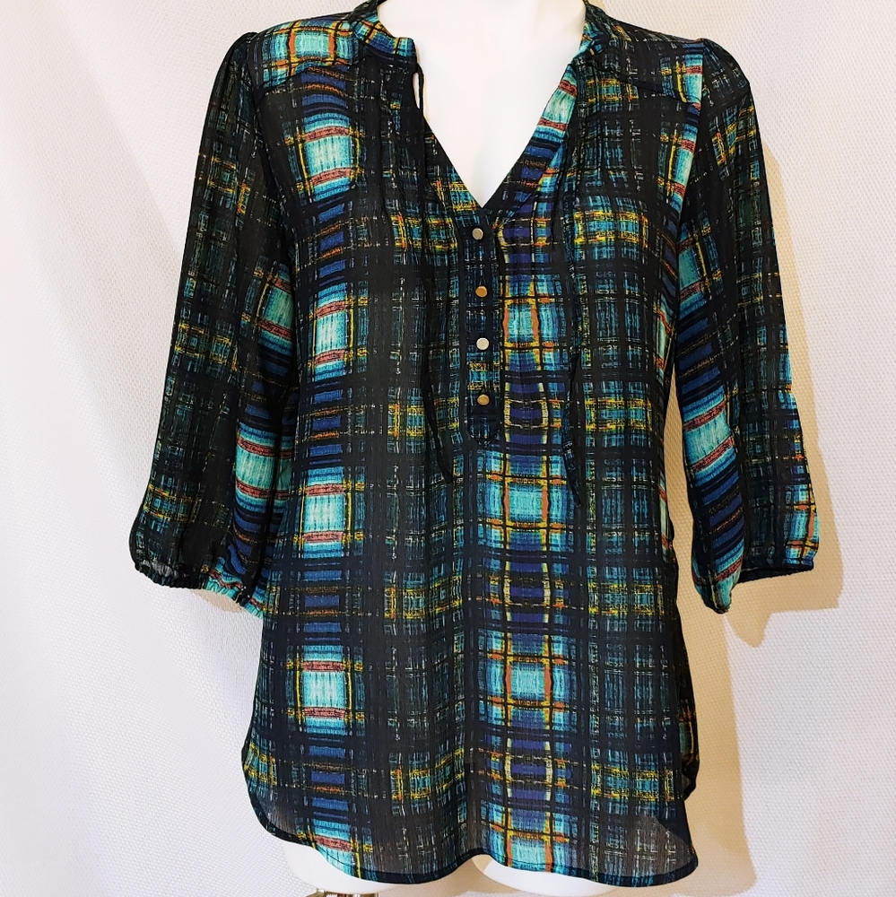 🎁Princess Vera Wang 3/4 sleeve plaid blouse Sz. Large
